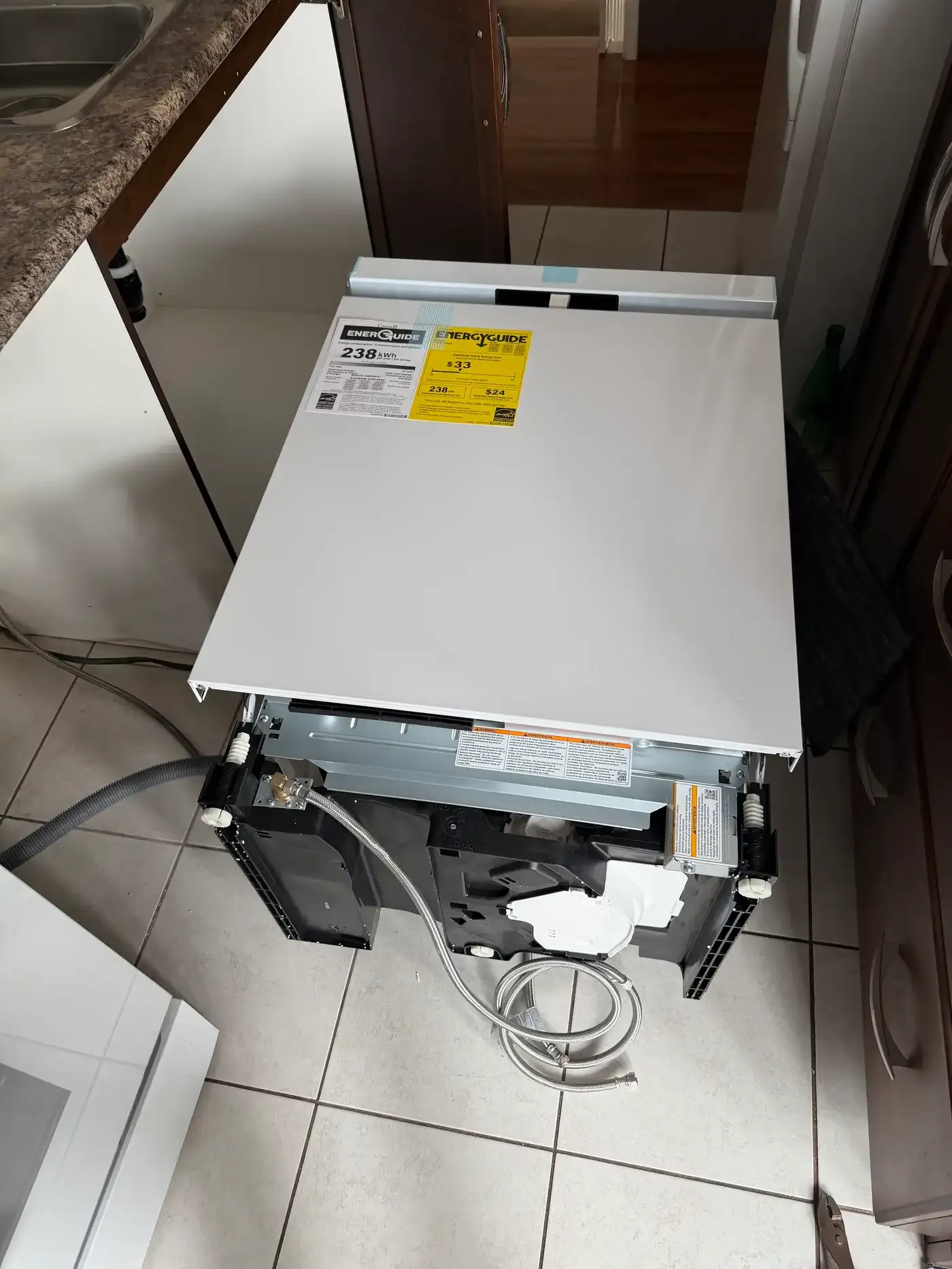 Dishwasher installation in progress in an Ottawa kitchen