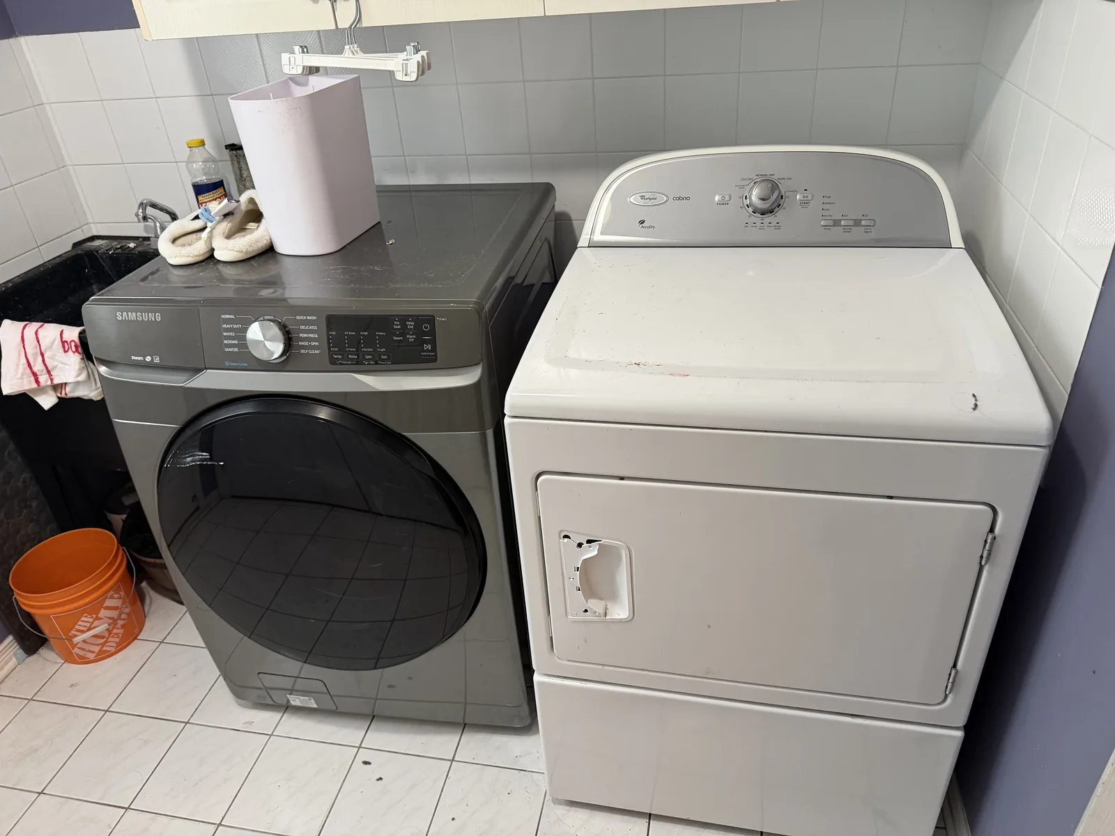 Samsung washer and Whirlpool dryer pair serviced in an Ottawa laundry room